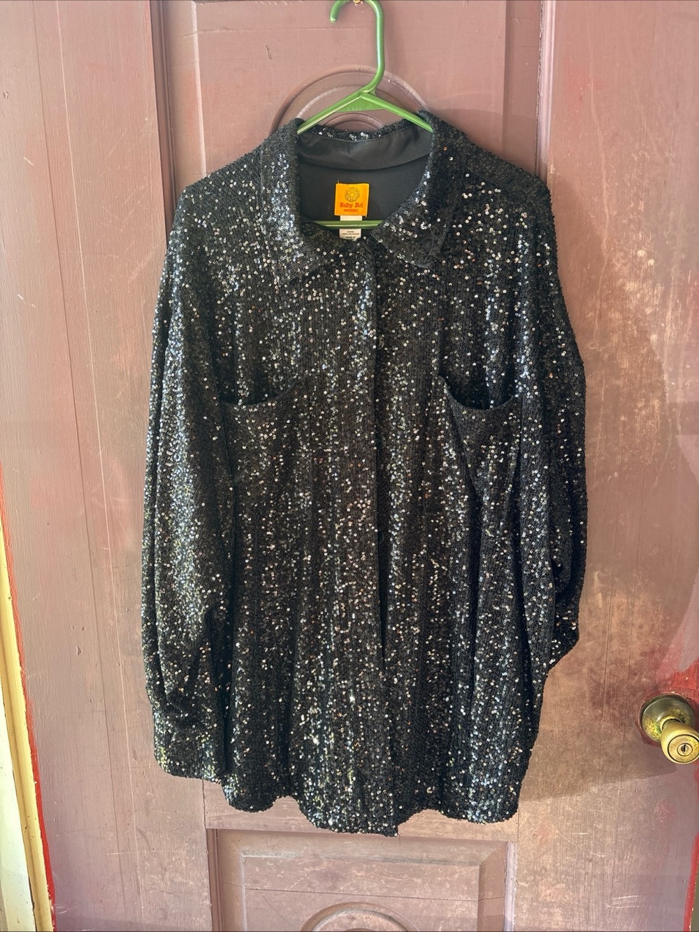Ruby Rd. Black Sequin Button-Up Jacket